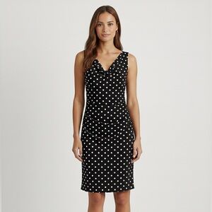 Vintage LAUREN RALPH LAUREN Polka Dot Cowl Neck Ruched Dress Size 8